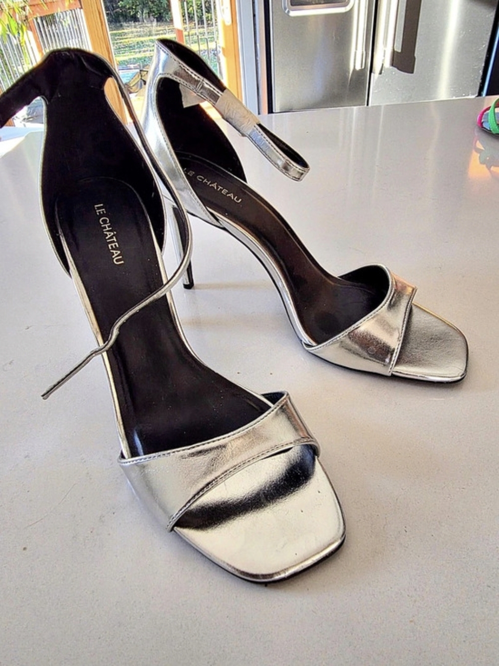 Le Chateau Metallic Ankle Strap Heels US 9.5